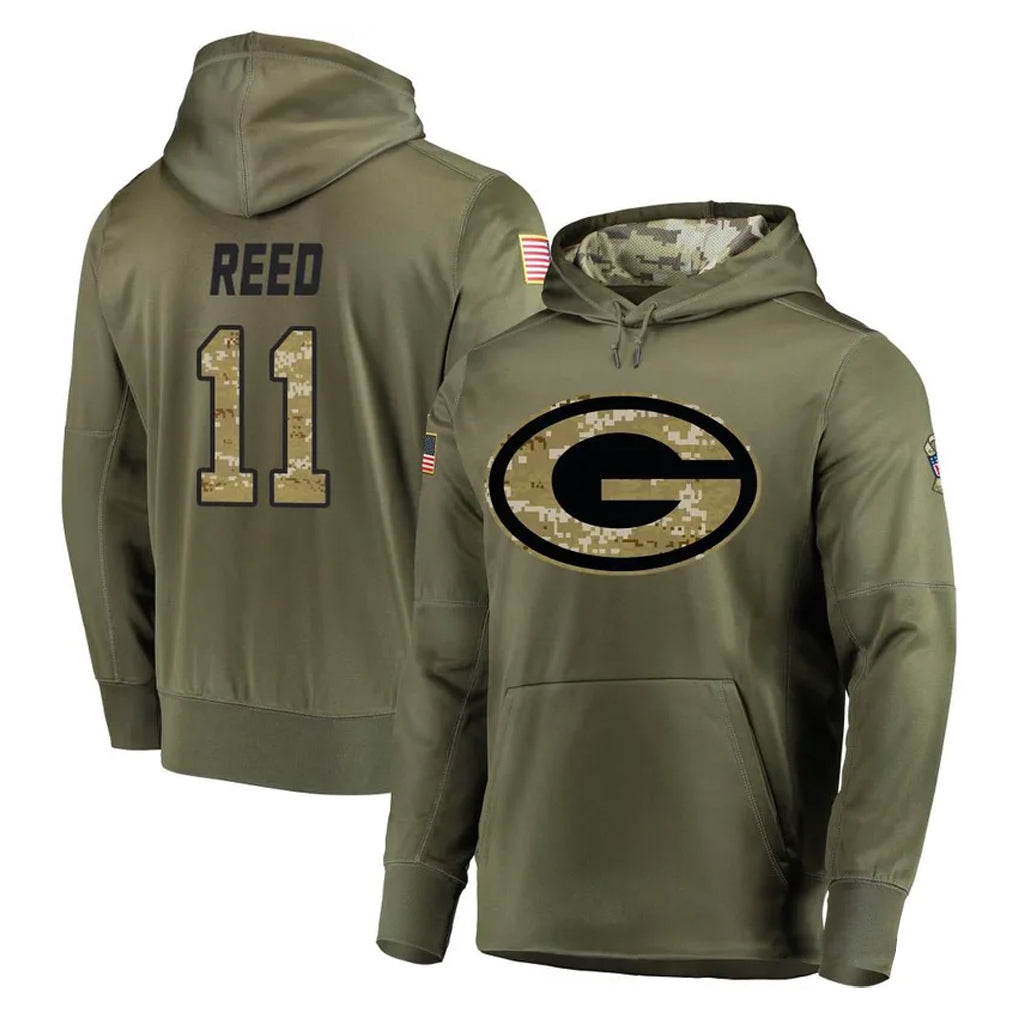 GB.Packers #11 Jayden Reed Player Olive Salute to Service Pullover Hoodies Home Game ROCER Stitched Jerseys