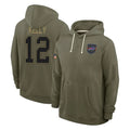 B.Bills #12 Jim Kelly Player Olive Salute to Service Hoodies ROCER Stitched Jerseys