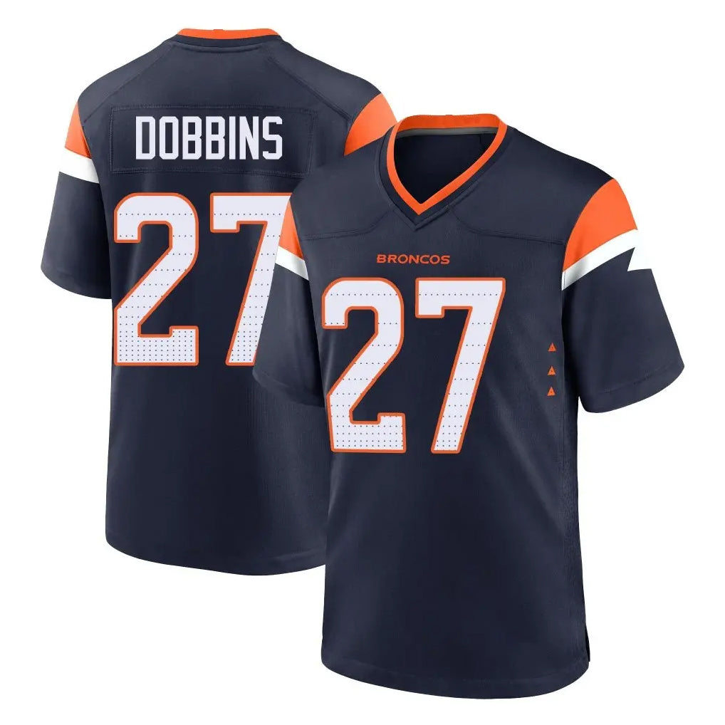 D.Broncos #27 J.K. Dobbins Player Navy Home Game ROCER Stitched Jerseys
