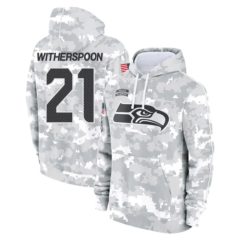 S.Seahawks #21 Devon Witherspoon Player Arctic Camo Limited Salute to Service Pullover Hoodies Game ROCER Stitched Jerseys