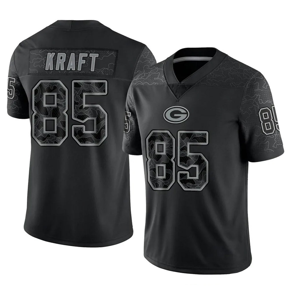 GB.Packers #85 Tucker Kraft Player Black Reflective Limited Home Game ROCER Stitched Jerseys