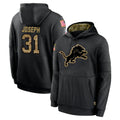 D.Lions #31 Kerby Joseph Player Black Salute to Service Hoodies Limited Game ROCER Stitched Jerseys