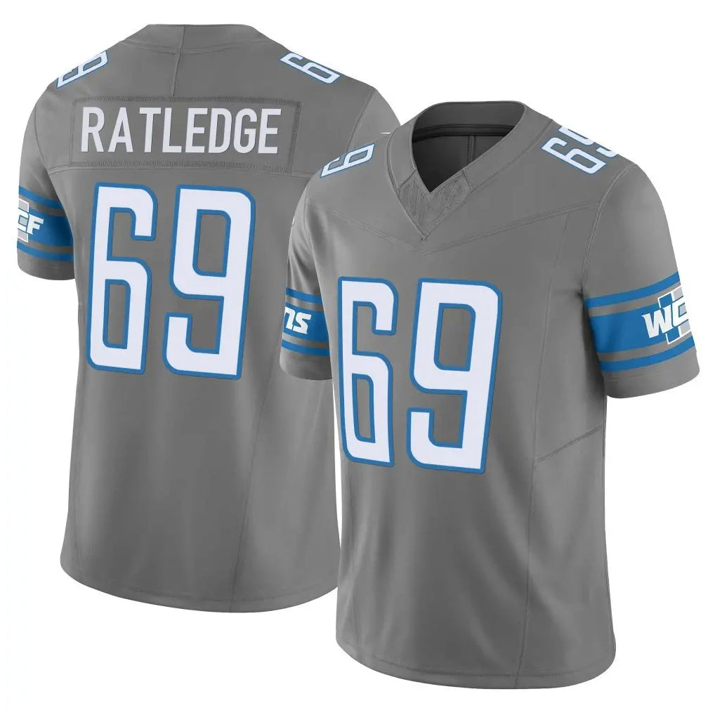 D.Lions #69 Tate Ratledge Player Gray Vapor F.U.S.E. Limited Home Game ROCER Stitched Jerseys