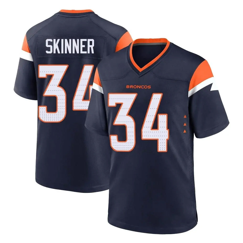 D.Broncos #34 JL Skinner Player Navy Home Game ROCER Stitched Jerseys