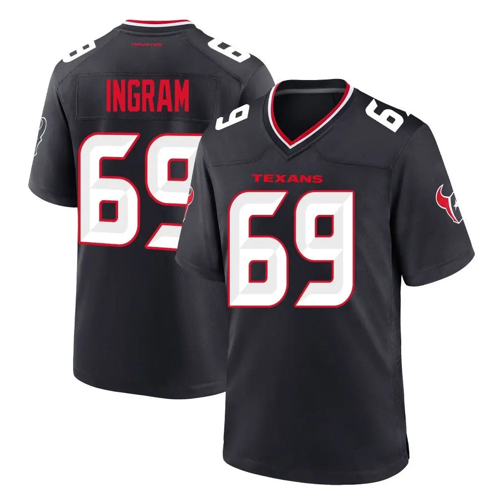 H.Texans #69 Ed Ingram Player Navy Team Home Game ROCER Stitched Jerseys