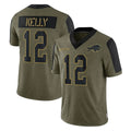 B.Bills #12 Jim Kelly Player Olive Salute To Service Limited Game ROCER Stitched Jerseys
