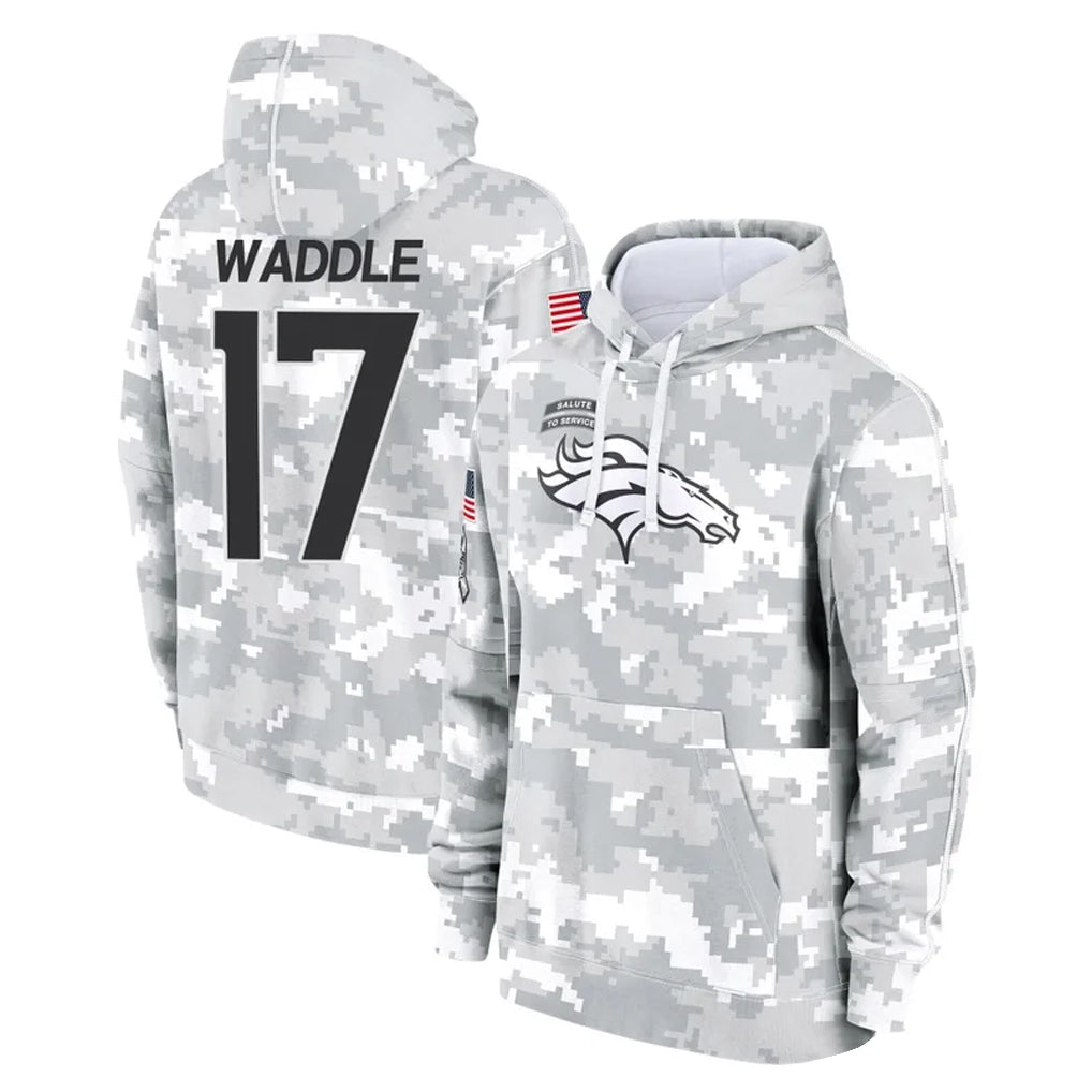 D.Broncos #17 Jaylen Waddle Player Arctic Camo Salute to Service Hoodies Limited Game ROCER Stitched Jerseys