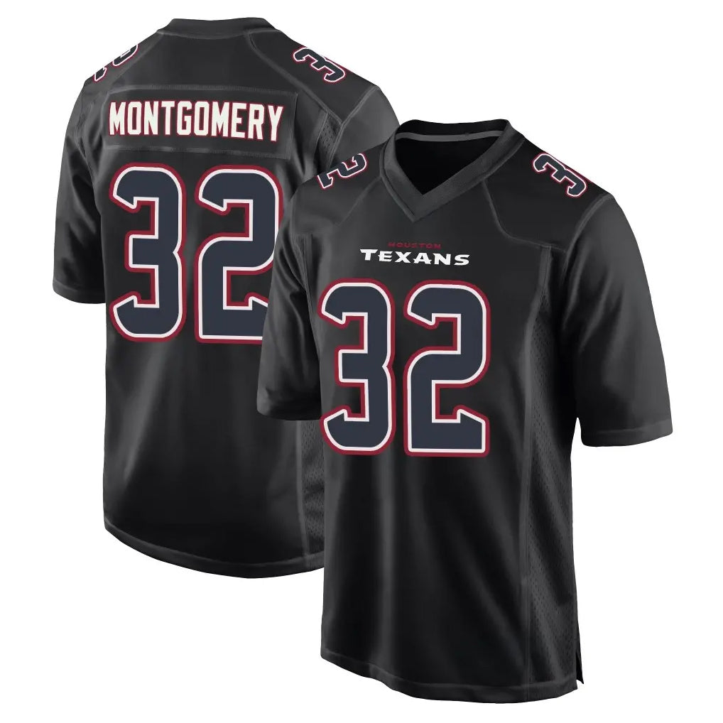 H.Texans #32 David Montgomery Player Black Fashion Home Game ROCER Stitched Jerseys