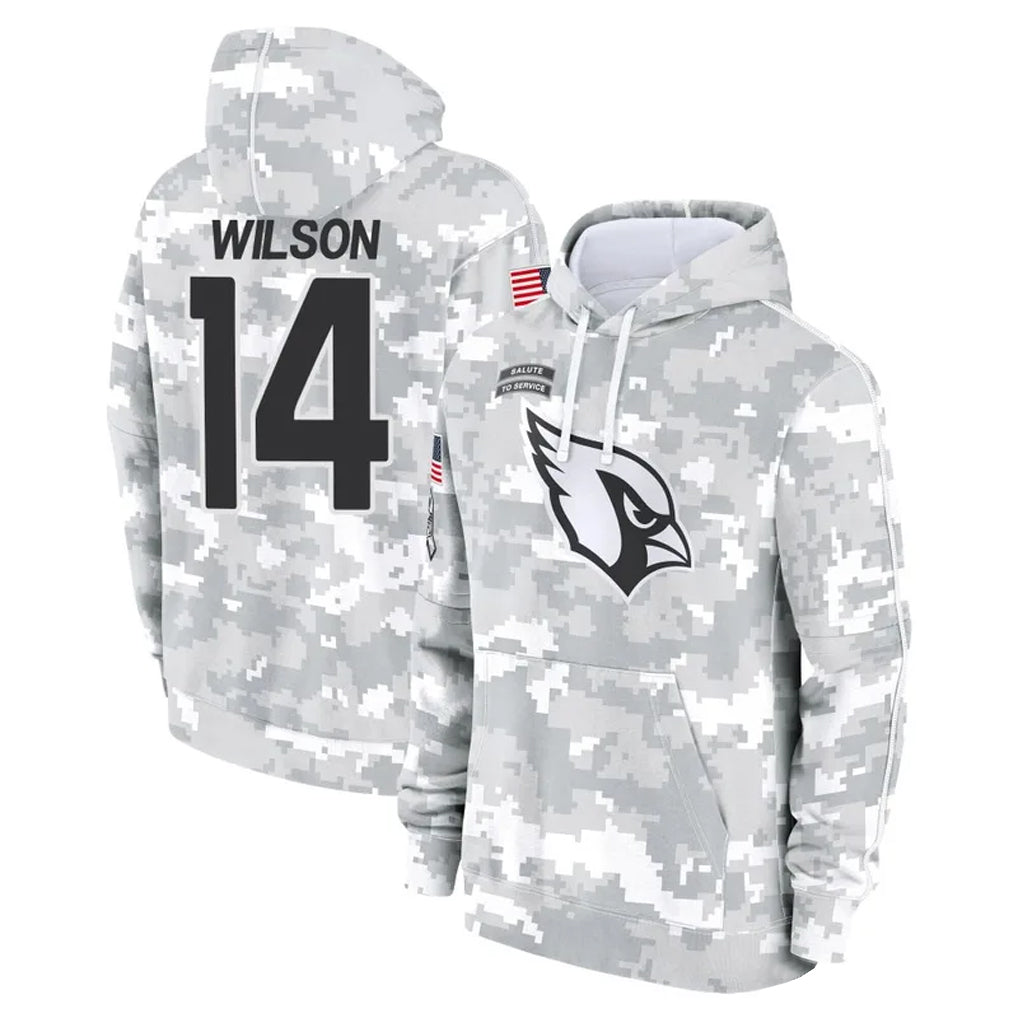 A.Cardinals #14 Michael Wilson Player Arctic Camo Salute to Service Hoodies ROCER Stitched Jerseys