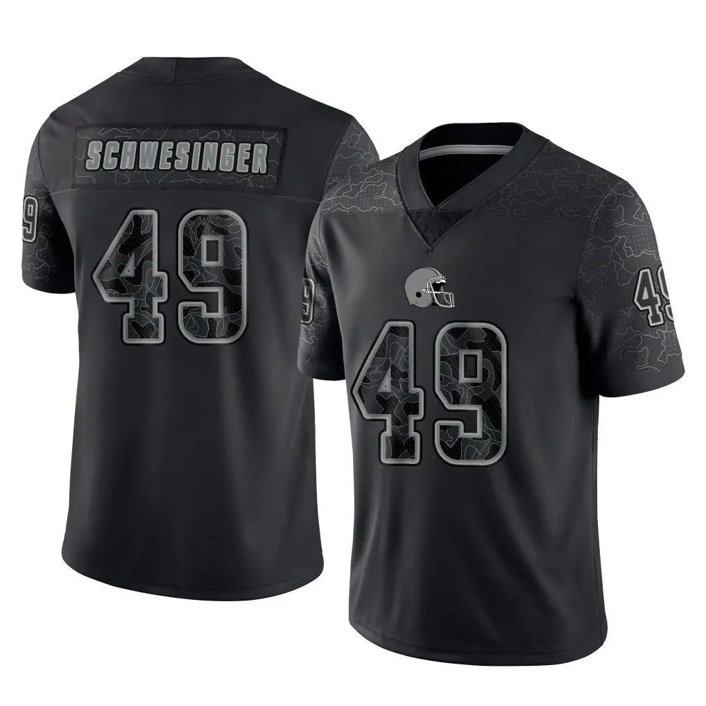 C.Browns #49 Carson Schwesinger Player Black Reflective Home Game ROCER Stitched Jerseys