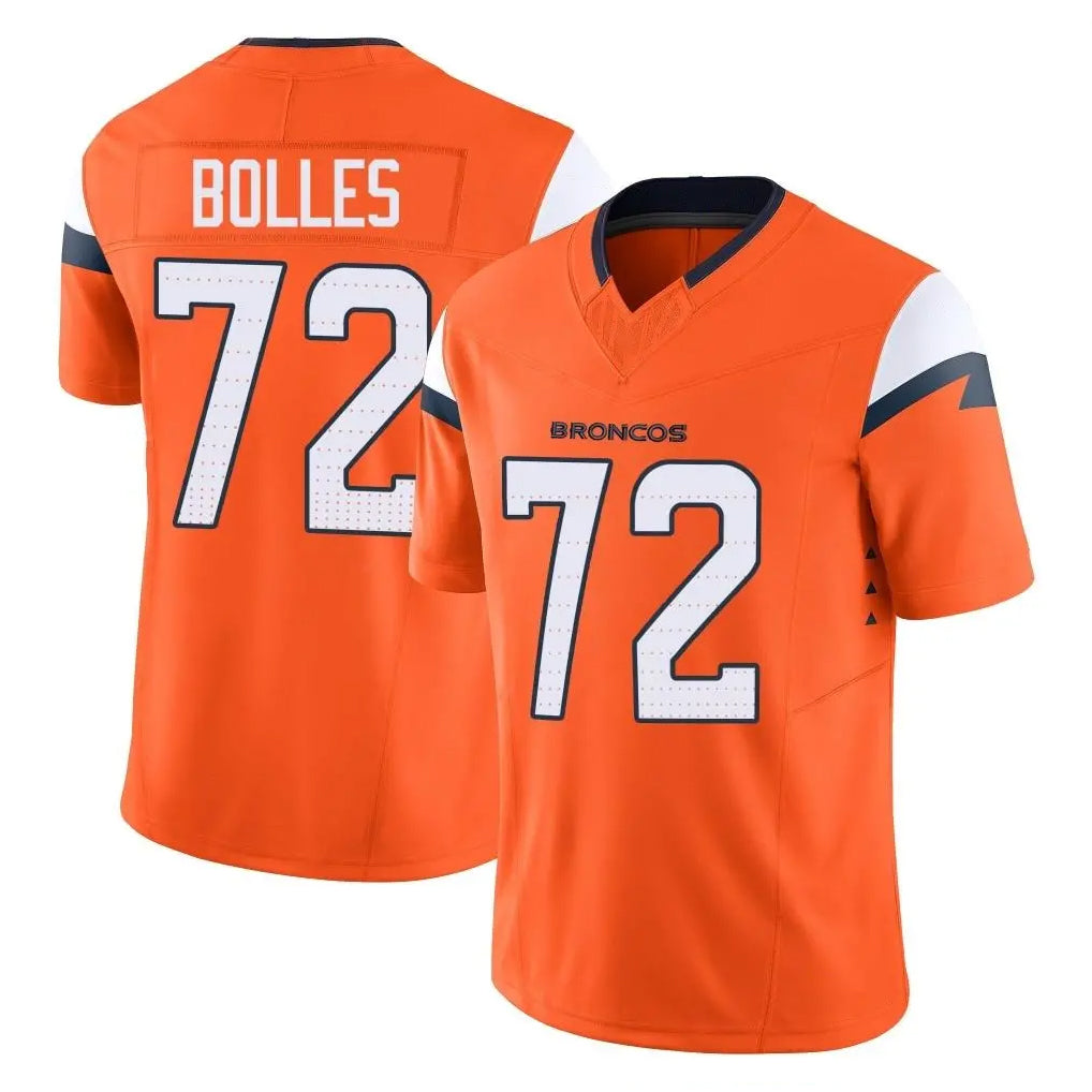 D.Broncos #72 Garett Bolles Player Orange Vapor F.U.S.E. Limited Home Game ROCER Stitched Jerseys