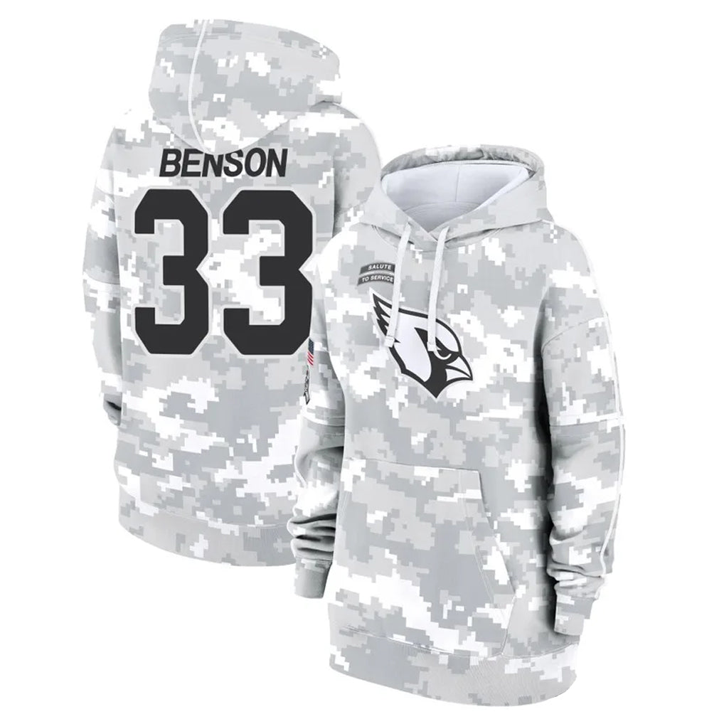 A.Cardinals #33 Trey Benson Player Arctic Camo Salute to Service Hoodies ROCER Stitched Jerseys