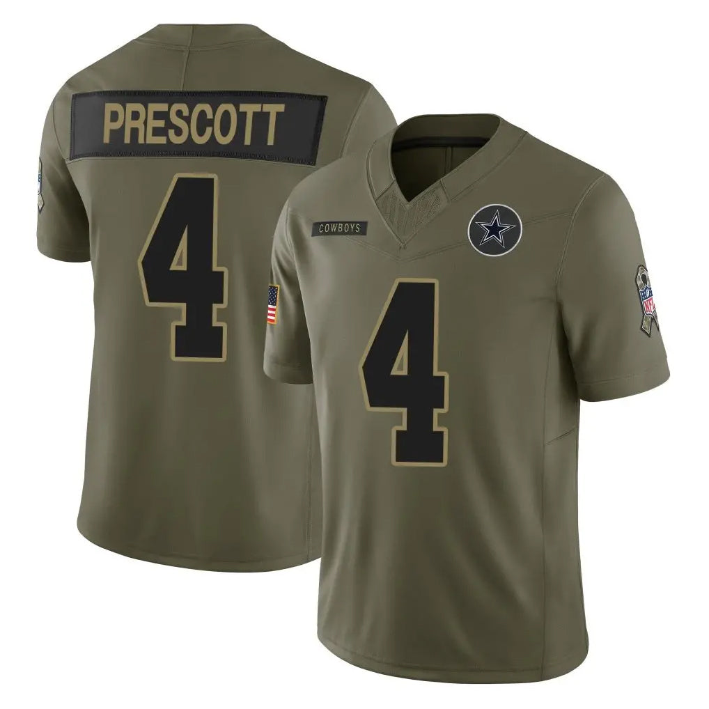 D.Cowboys #4 Dak Prescott Player Olive 2025 Salute to Service Limited Home Game ROCER Stitched Jerseys