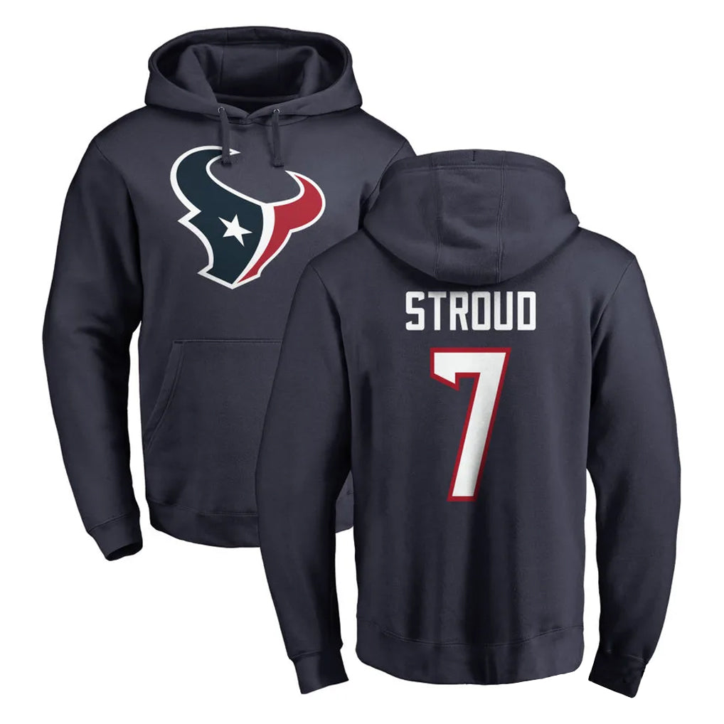 H.Texans #7 CJ Stroud Player Navy Pro Line Pullover Hoodie Limited Game ROCER Stitched Jerseys