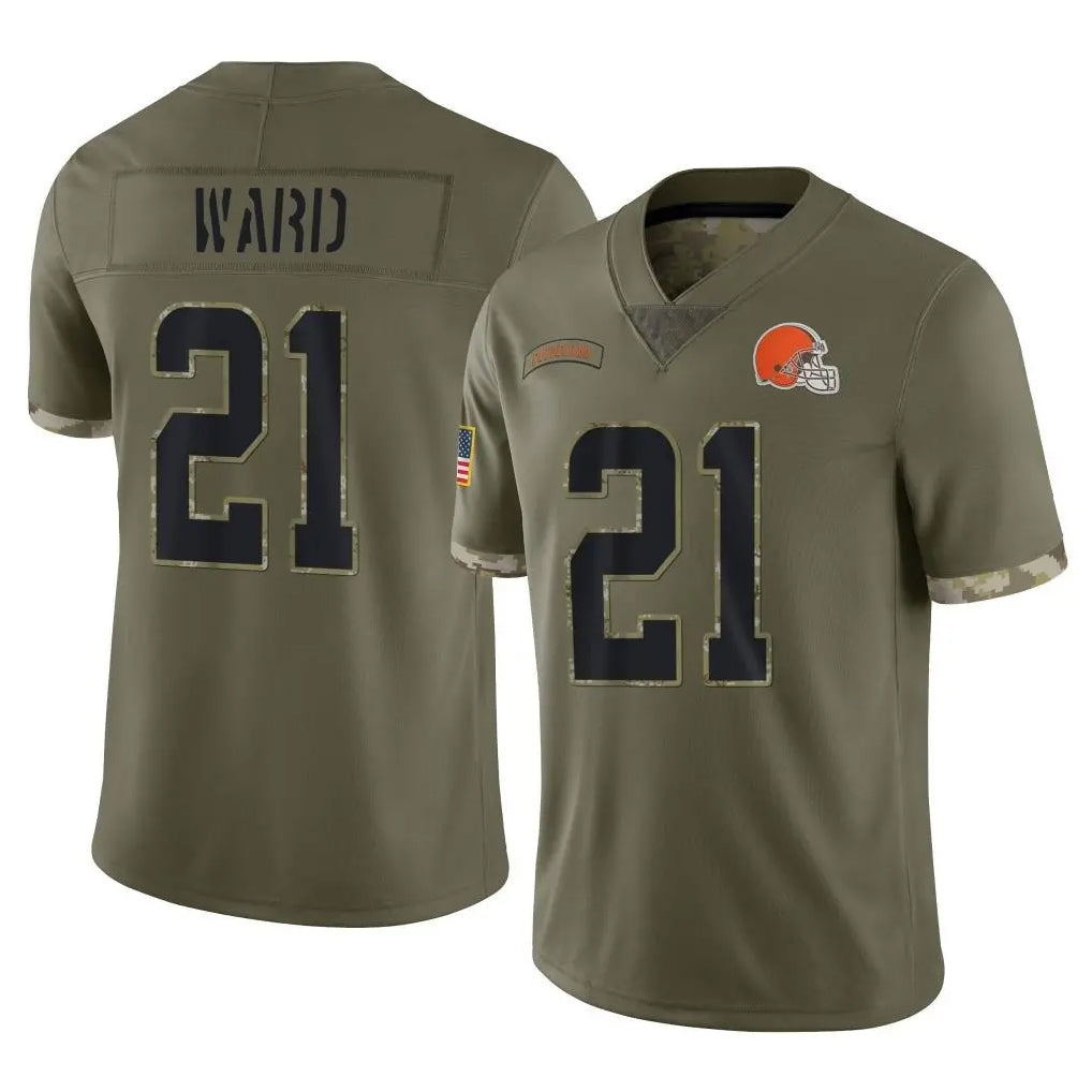 C.Browns #21 Denzel Ward Player Olive Salute to Service Limited Game ROCER Stitched Jerseys