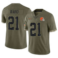 C.Browns #21 Denzel Ward Player Olive Salute to Service Limited Game ROCER Stitched Jerseys