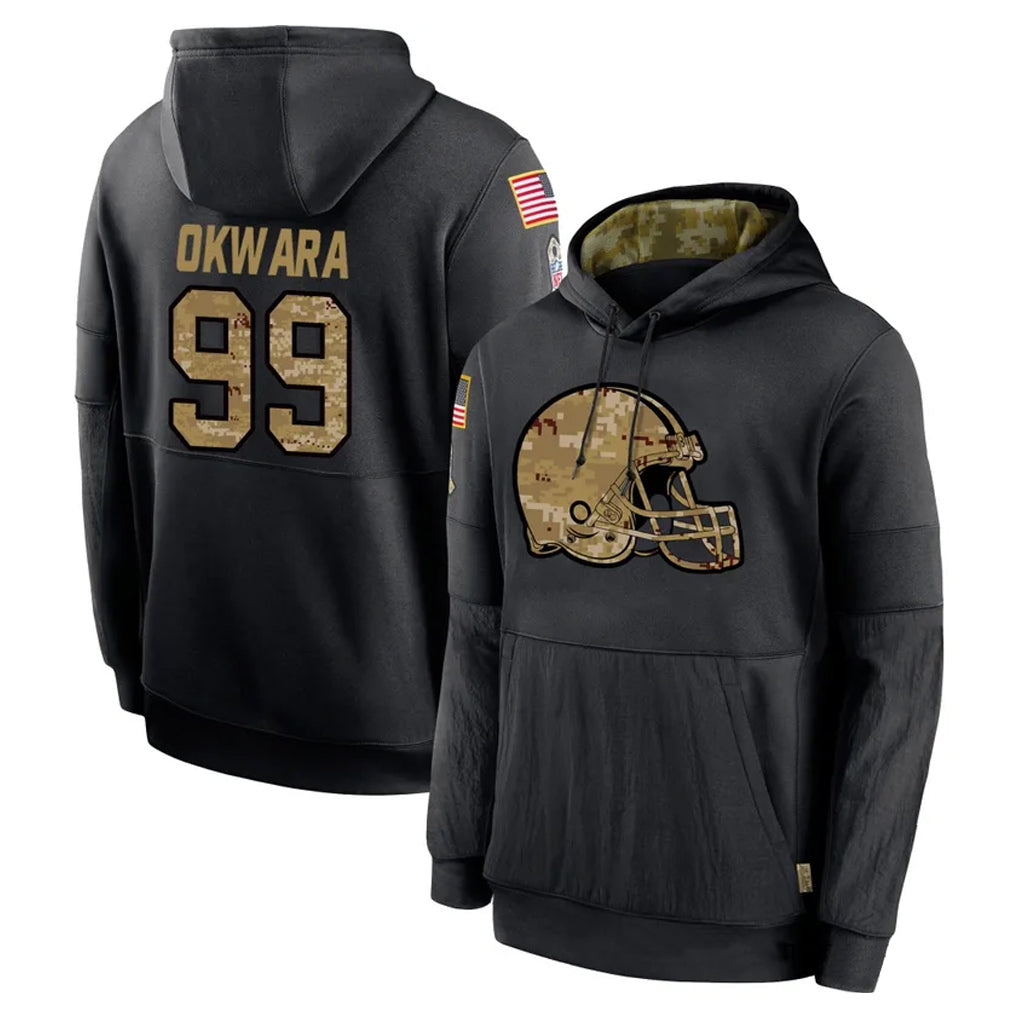 C.Browns #99 Julian Okwara Player Black Salute to Service Pullover Hoodies Limited ROCER Stitched Jerseys