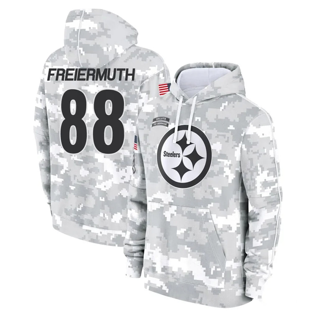 P.Steelers #88 Pat Freiermuth Player Arctic Camo Limited Salute to Service Pullover Hoodies Game ROCER Stitched Jerseys