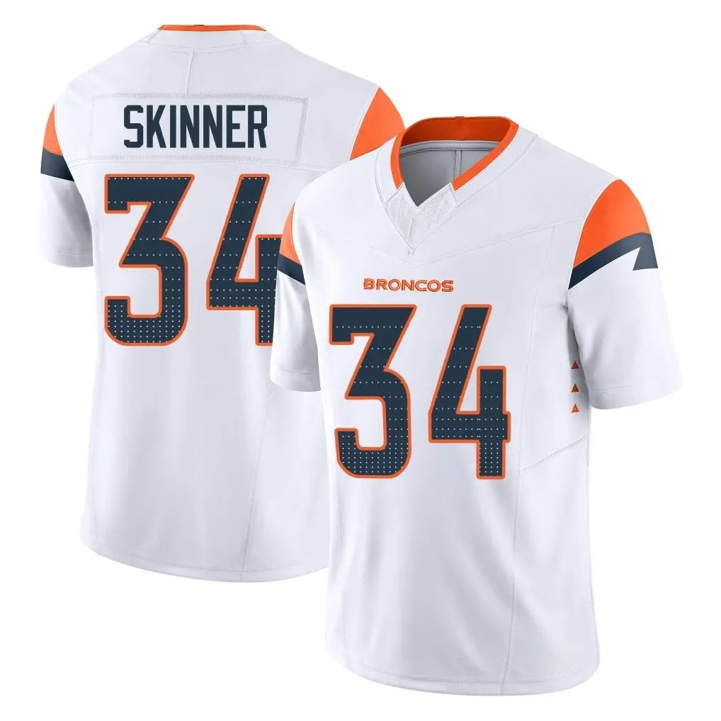 D.Broncos #34 JL Skinner Player White Limited Vapor F.U.S.E. Home Game ROCER Stitched Jerseys