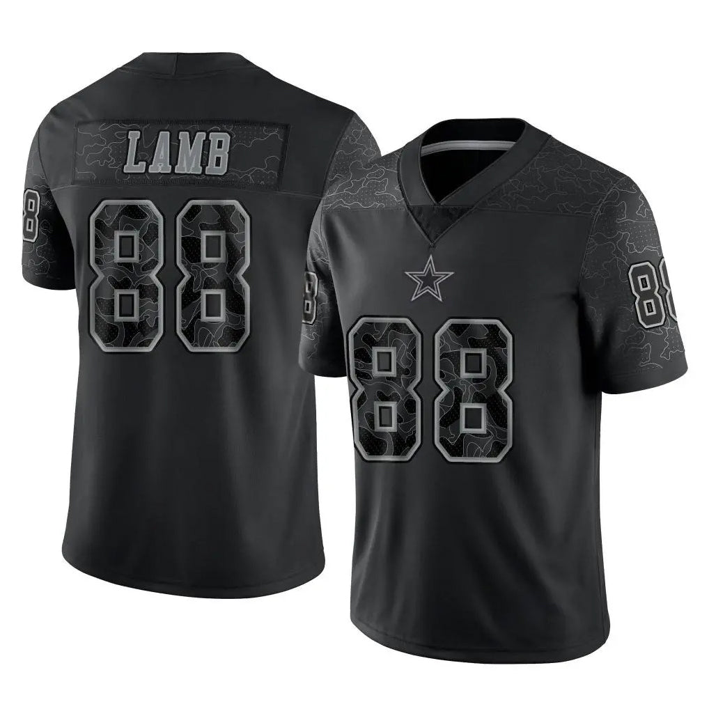 D.Cowboys #88 CeeDee Lamb Player Black Limited Reflective Home Game ROCER Stitched Jerseys
