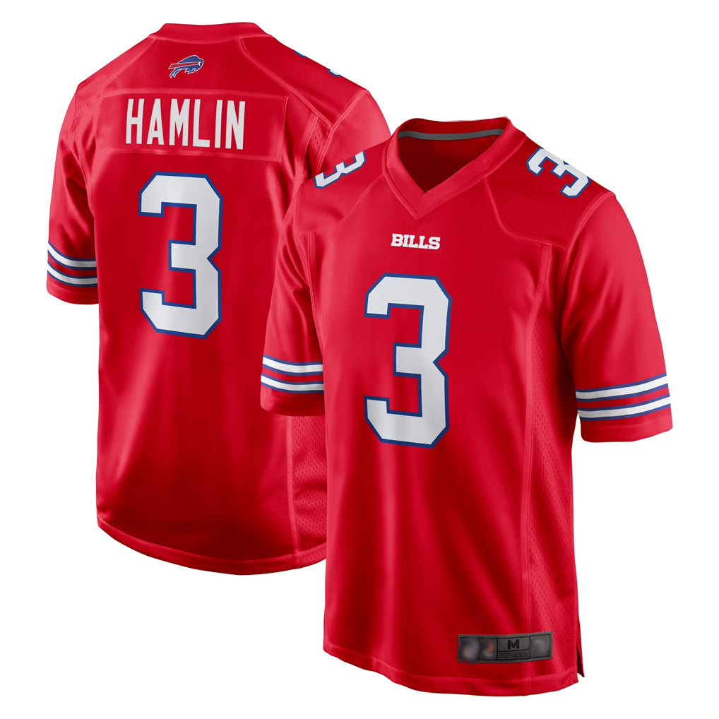 B.Bills #3 Damar Hamlin Player Red Home Game ROCER Stitched Jerseys