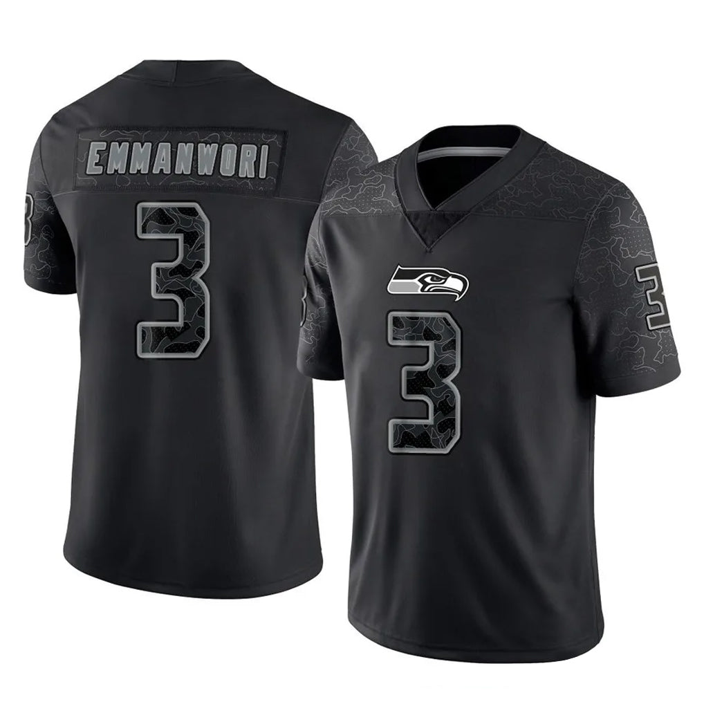 S.Seahawks #3 Nick Emmanwori Player Black Limited Reflective Home Game ROCER Stitched Jerseys
