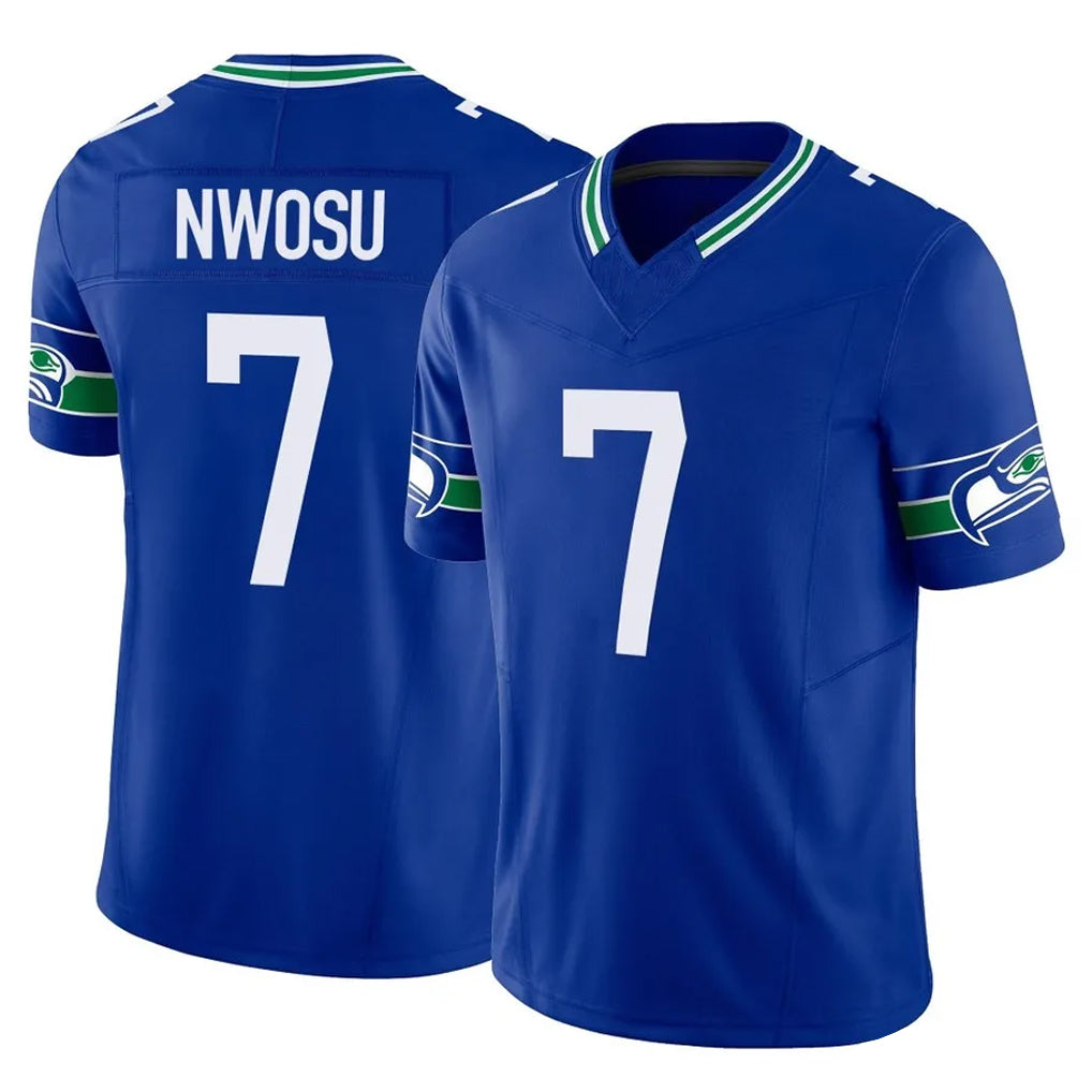 S.Seahawks #7 Uchenna Nwosu Player Royal Limited Throwback Vapor F.U.S.E. Home Game ROCER Stitched Jerseys