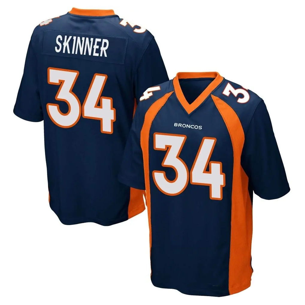 D.Broncos #34 JL Skinner Player Navy Game ROCER Stitched Jerseys