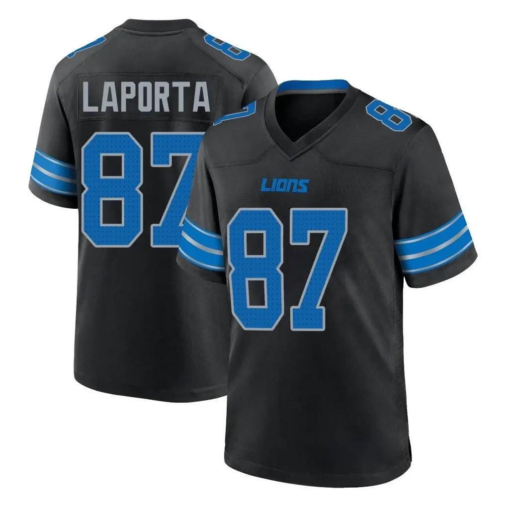 D.Lions #87 Sam LaPorta Player Black Alternate Home Game ROCER Stitched Jerseys