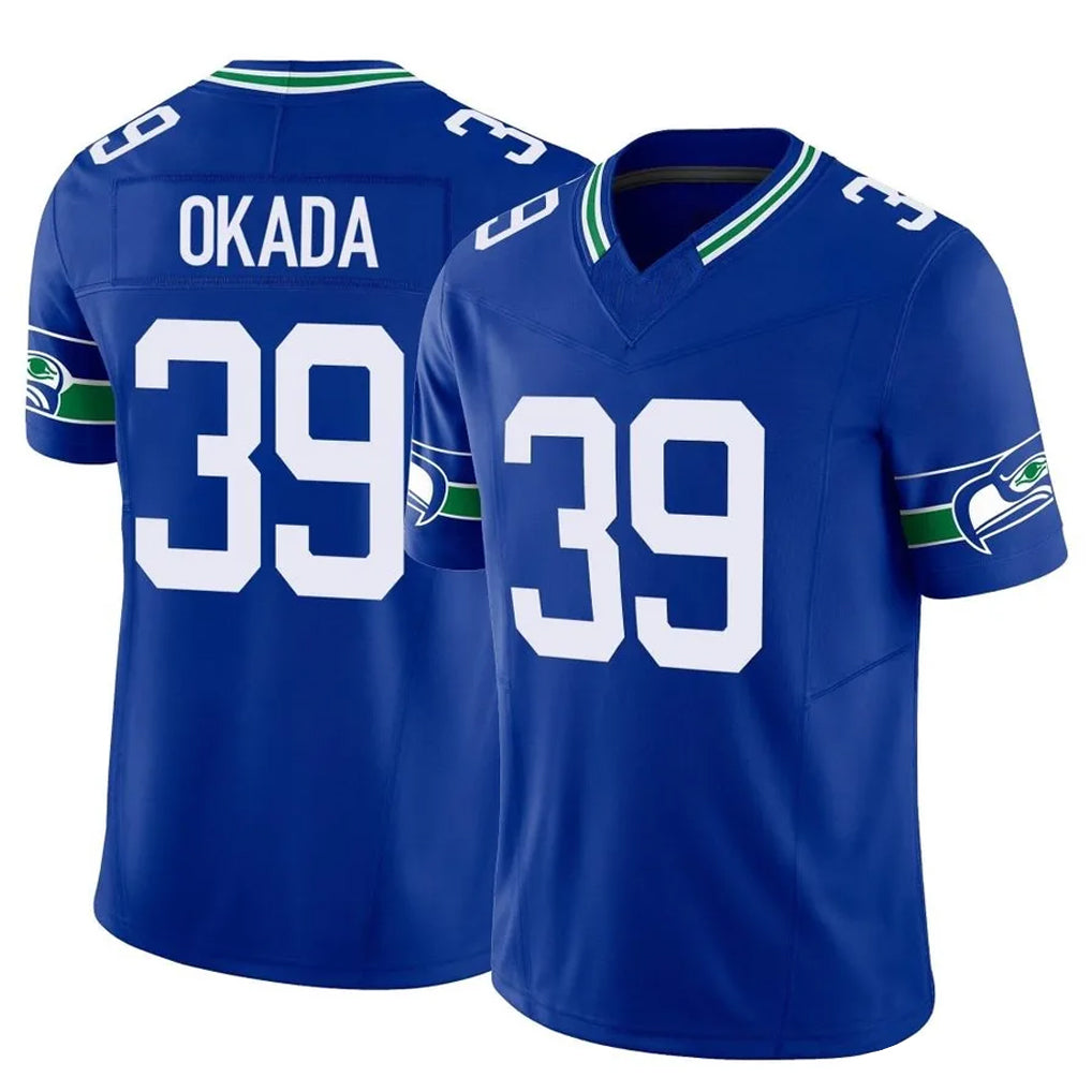 S.Seahawks #39 Ty Okada Player Royal Limited Throwback Vapor F.U.S.E. Home Game ROCER Stitched Jerseys