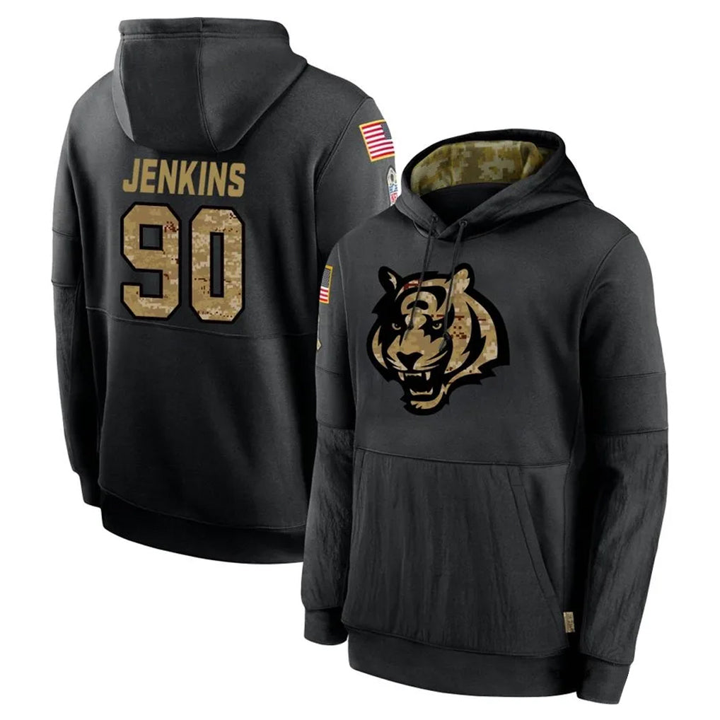 C.Bengals #90 Kris Jenkins Jr Player Black Salute to Service Pullover Hoodies Limited ROCER Stitched Jerseys
