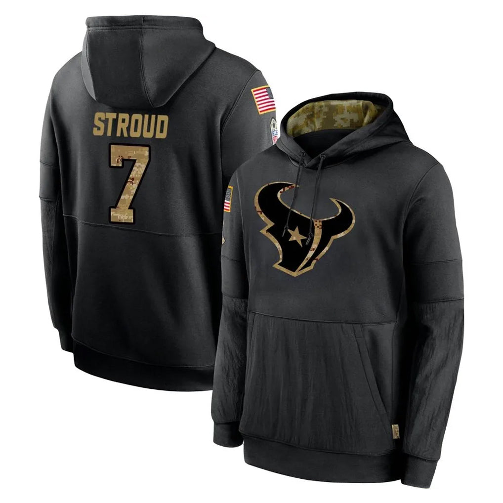 H.Texans #7 CJ Stroud Player Black Salute to Service Hoodies Limited Game ROCER Stitched Jerseys