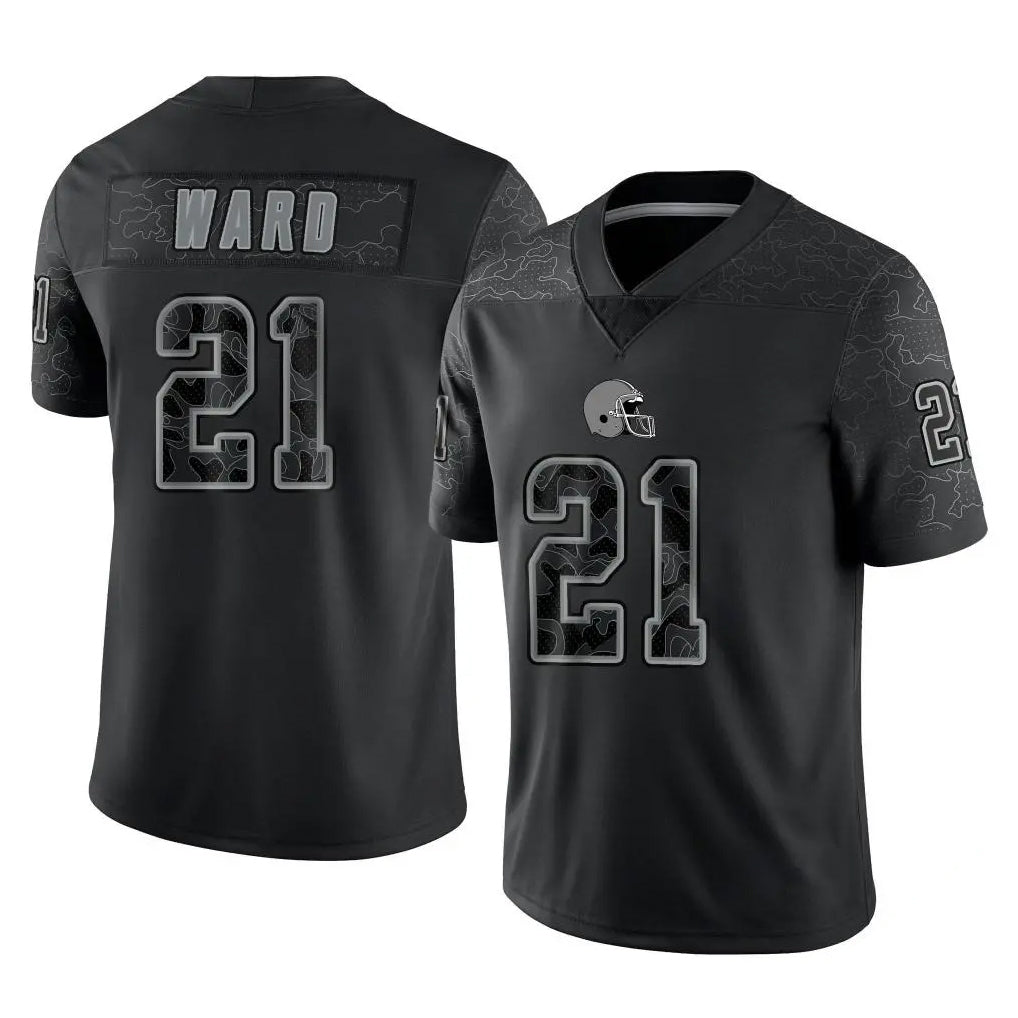 C.Browns #21 Denzel Ward Player Black Reflective Home Game ROCER Stitched Jerseys