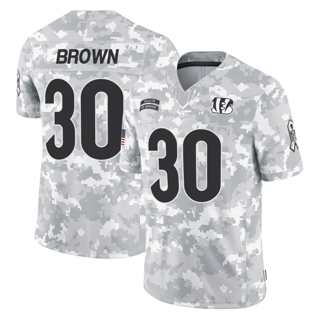 C.Bengals #30 Chase Brown Player Arctic Camo Salute to Service Limited ROCER Stitched Jerseys