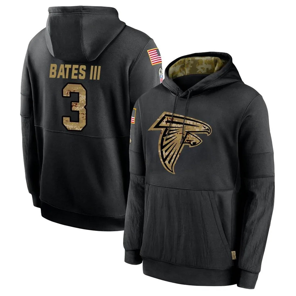 A.Falcons #3 Jessie Bates III Player Black Salute to Service Hoodies ROCER Stitched Jerseys