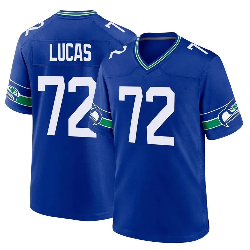 S.Seahawks #72 Abraham Lucas Player Royal Throwback Home Game ROCER Stitched Jerseys