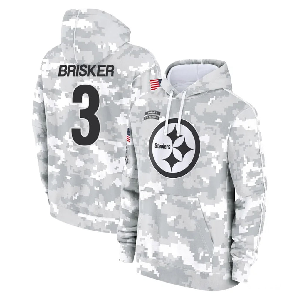 P.Steelers #3 Jaquan Brisker Player Arctic Camo Limited Salute to Service Pullover Hoodies Game ROCER Stitched Jerseys
