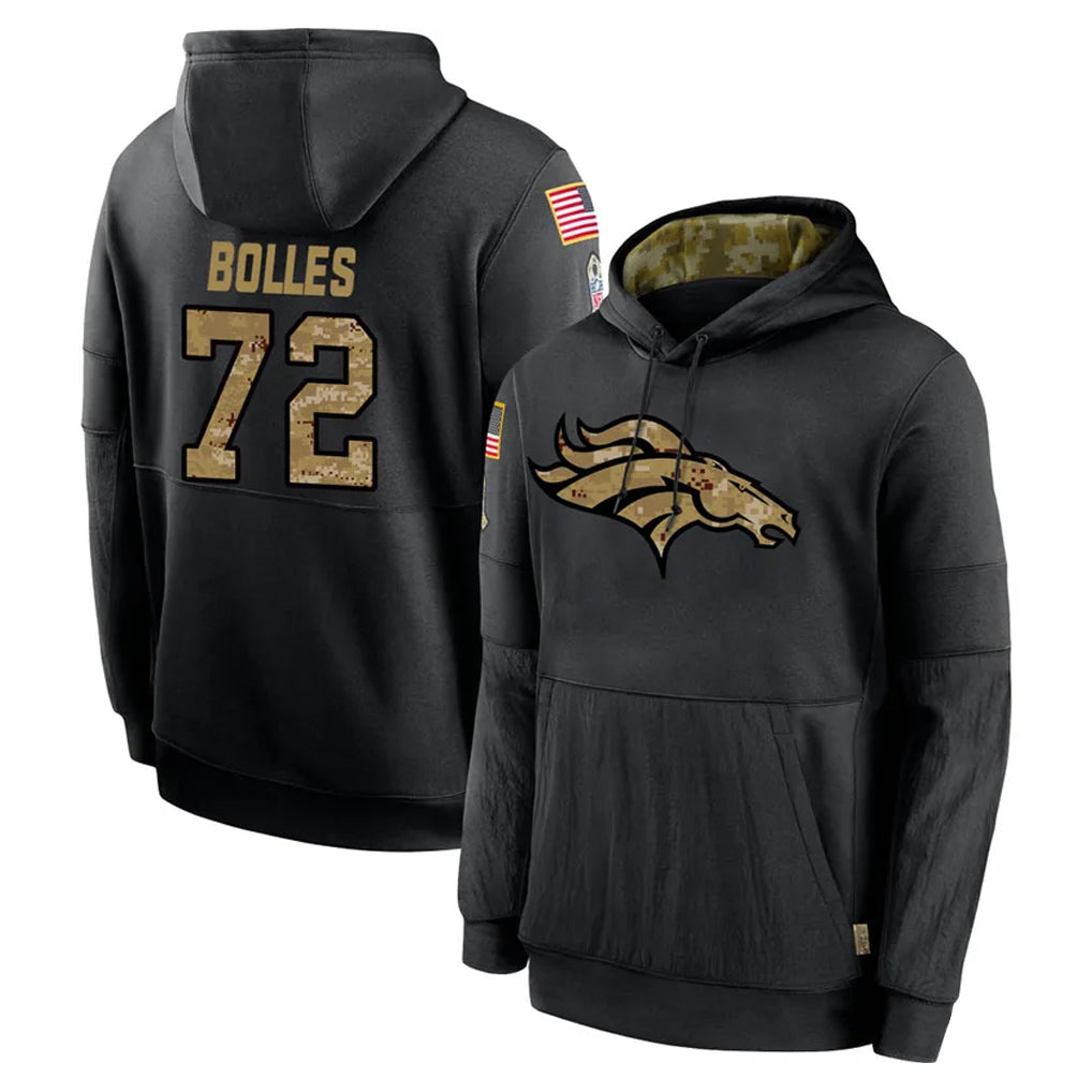 D.Broncos #72 Garett Bolles Player Black Salute to Service Pullover Hoodies Limited ROCER Stitched Jerseys