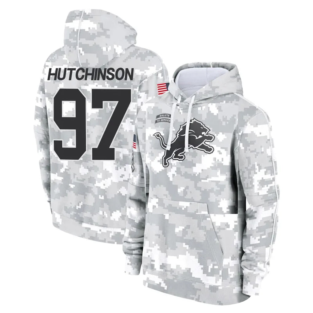 D.Lions #97 Aidan Hutchinson Player Arctic Camo Salute to Service Hoodies Limited Game ROCER Stitched Jerseys