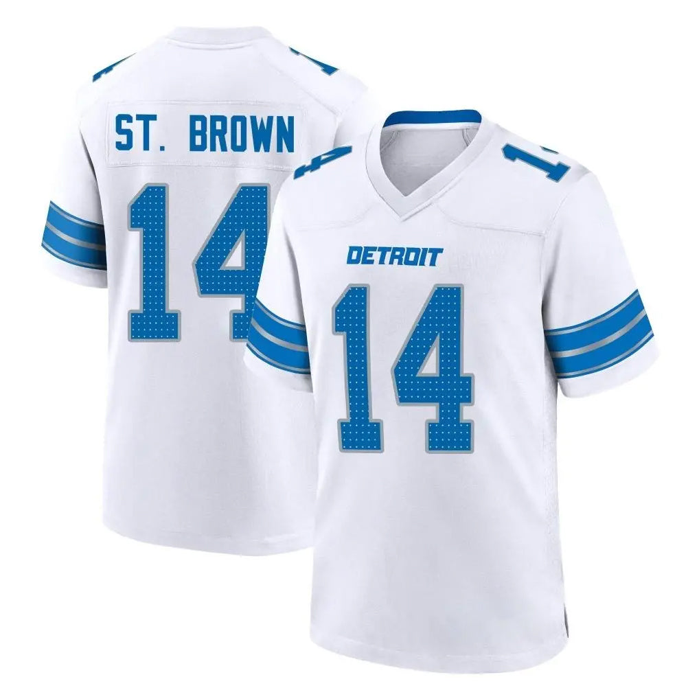 D.Lions #14 Amon-Ra St. Brown Player White Alternate Home Game ROCER Stitched Jerseys
