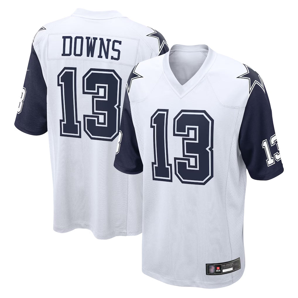 D.Cowboys #13 Caleb Downs Player White-Navy Home Game ROCER Stitched Jerseys