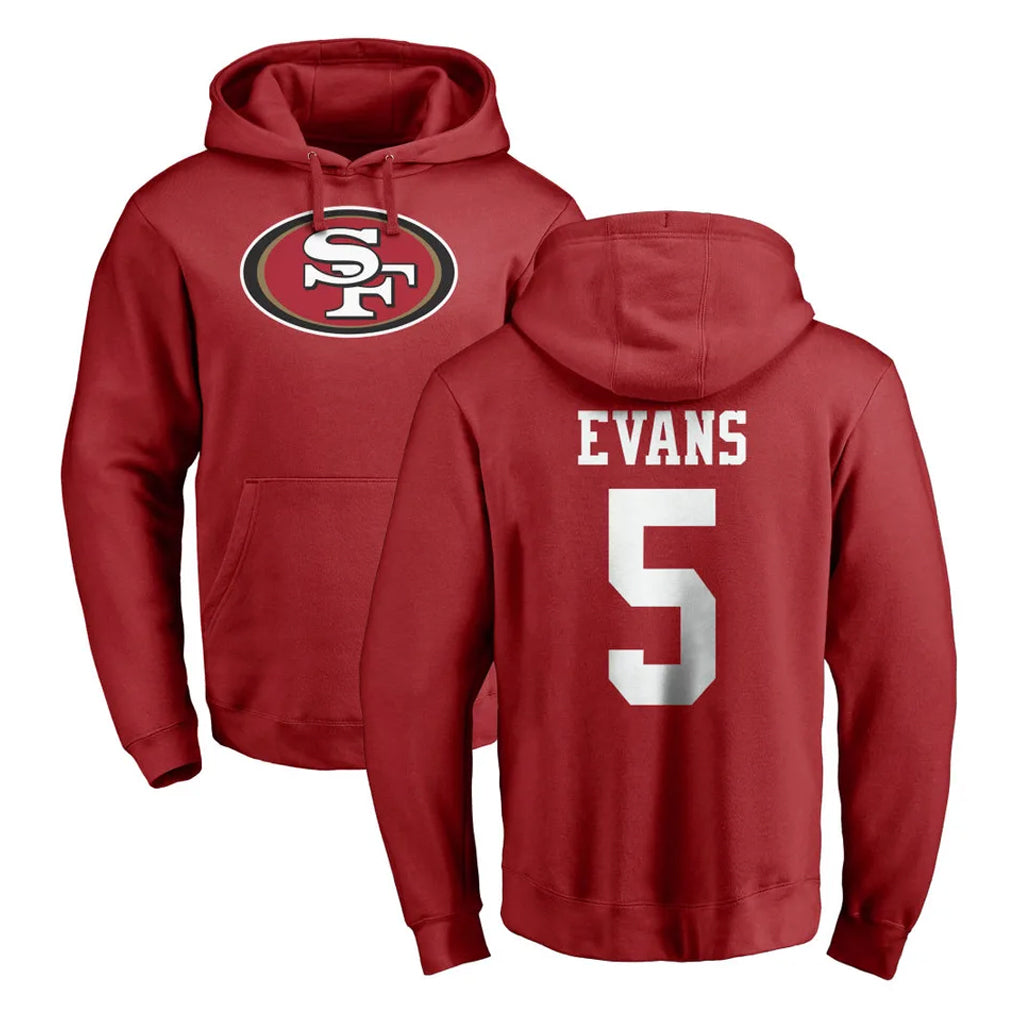 SF.49ers #5 Mike Evans Player Red LOGO Pullover Hoodies Home Game ROCER Stitched Jerseys