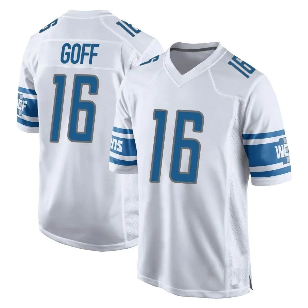 D.Lions #16 Jared Goff Player White Home Game ROCER Stitched Jerseys