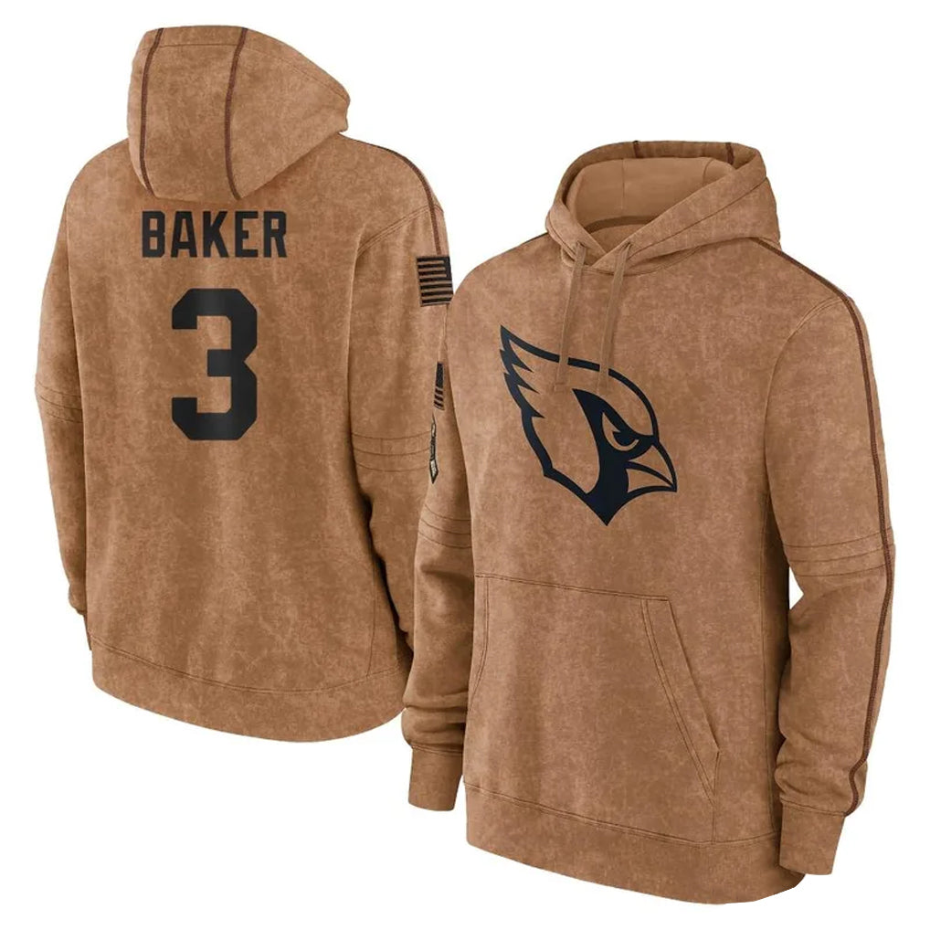 A.Cardinals #3 Budda Baker Player Brown Salute To Service Limited Hoodies ROCER Stitched Jerseys