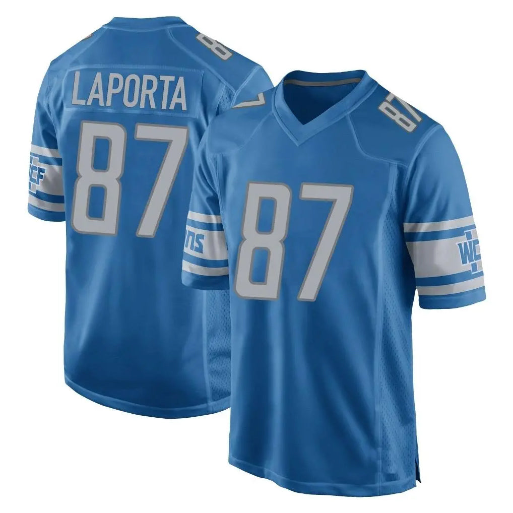 D.Lions #87 Sam LaPorta Player Blue Home Game ROCER Stitched Jerseys