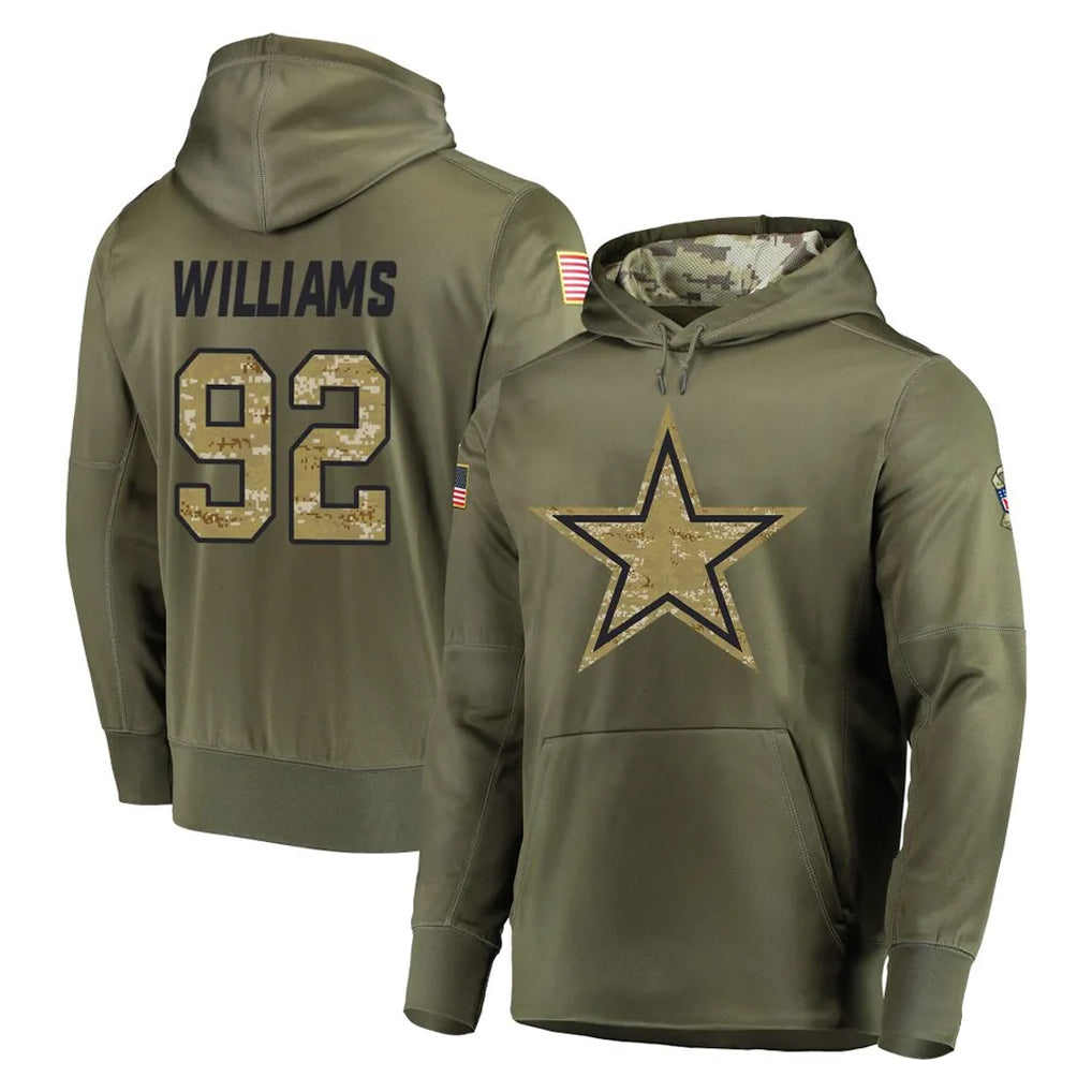D.Cowboys #92 Quinnen Williams Player Olive Salute to Service Pullover Hoodies Home Game ROCER Stitched Jerseys