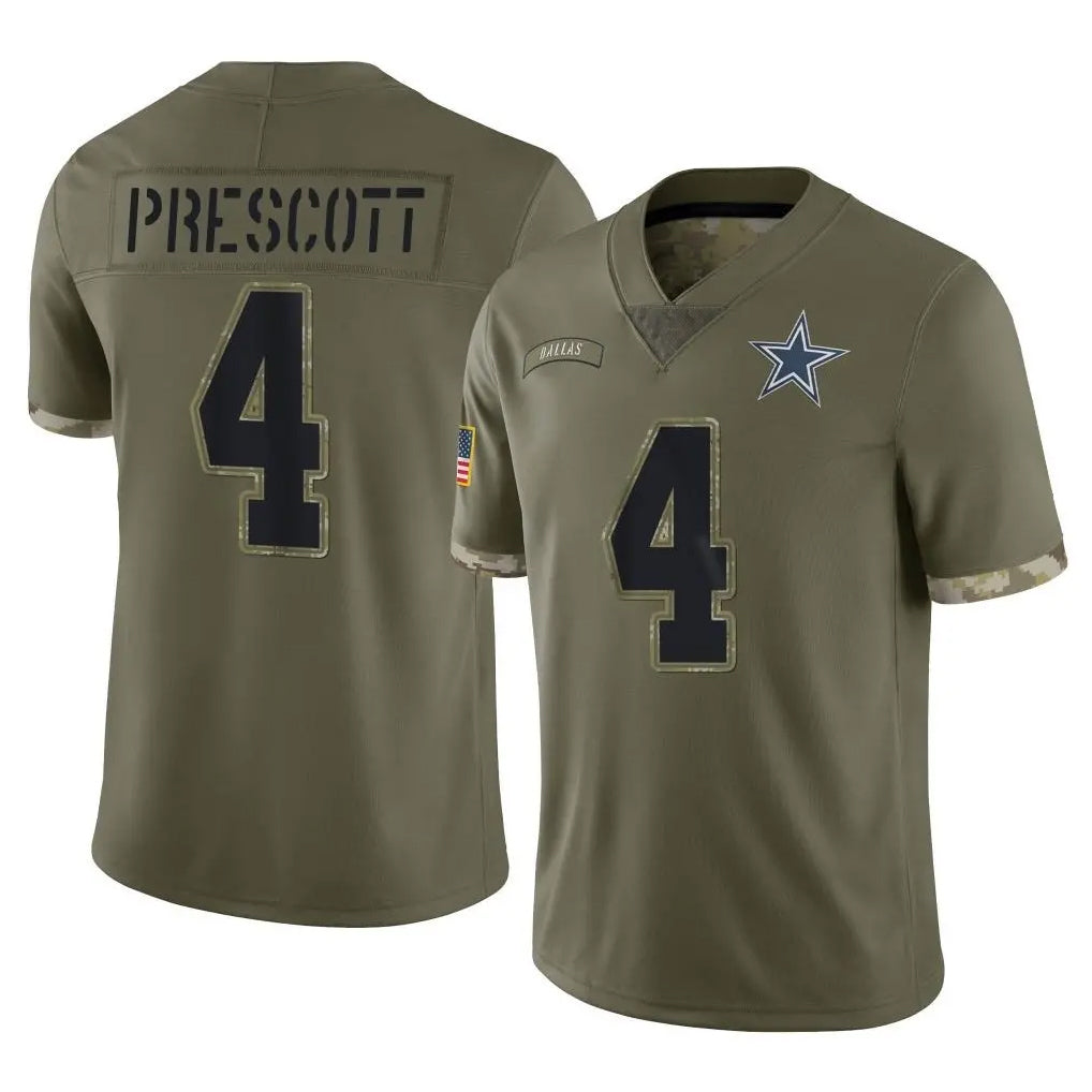 D.Cowboys #4 Dak Prescott Player Olive Salute to Service Limited Game ROCER Stitched Jerseys