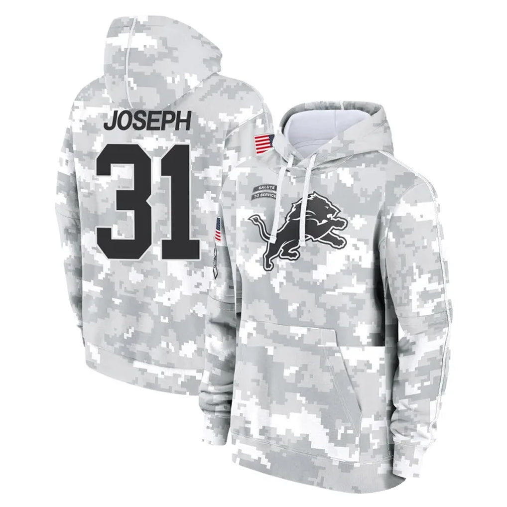 D.Lions #31 Kerby Joseph Player Arctic Camo Salute to Service Hoodies Limited Game ROCER Stitched Jerseys