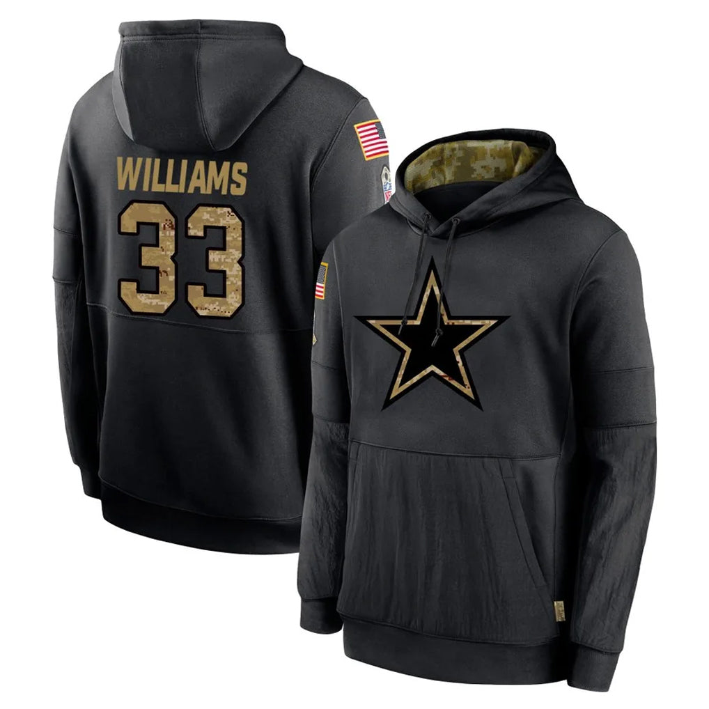D.Cowboys #33 Javonte Williams Player Black Salute to Service Pullover Hoodies Limited ROCER Stitched Jerseys