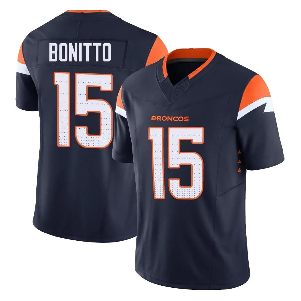 D.Broncos #15 Nik Bonitto Player Navy Limited Vapor F.U.S.E. Home Game ROCER Stitched Jerseys